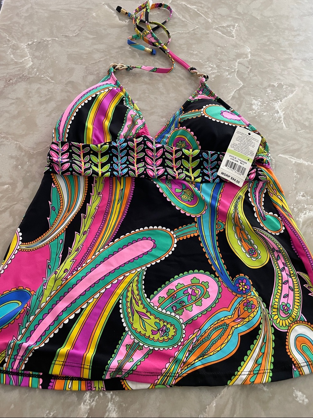 NWT Trina Turk tankini swim halter suit top brandnew multicolor garden paisley 4